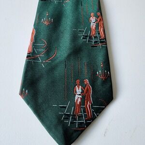 Vintage Neck Tie Ballroom Dancing‎ Couple Tango 1970s Wide Embroidery Dark Green